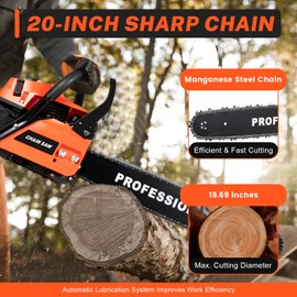 JAYGOVAN 58CC Gas Chainsaw 20" Gasoline Powered Chain Saw Handheld Mini Cordless Chainsaw with Security Lock & Auto Oil System Chainsaw for Wood,Trees Cutting