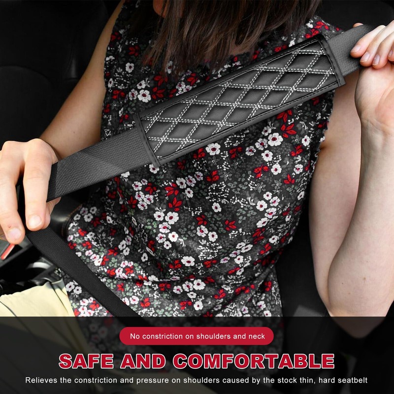 2 PCS Car Seat Belt Cover Pads, Soft Leather Safety