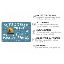 Welcome to the Beach House Metal Tin Sign Retro Vintage Decorations for Home Man Cave Outdoors Home Beach House Bathroom Farmhouse Wall Decor 8x12 Inch