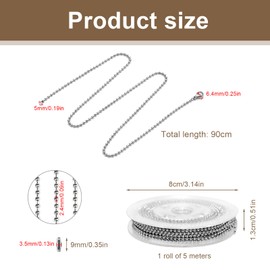 LINTRA 3 Pieces Ball Chain Stainless Steel 5 m and 90 cm Hanging Chain Ball Chain, 2.4 mm 304 Stainless Steel Ball Chain Extension Chain with 20 Connectors for Necklace, Bracelet, Key Chain