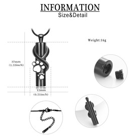 AIWENXI Urn Necklace for Ashes for Dog/Cat Pet Paw Print Cylinder Ash Pendant Memorial Urn Jewellery Keepsake Pet Keepsake Urn Jewellery Cremation Jewellery, Stainless Steel