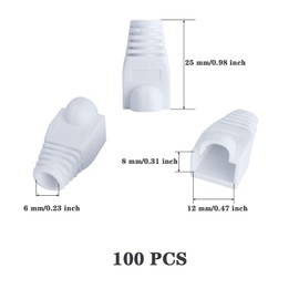 Lpdphanxfkx 100 Pcs RJ45 Connectors, RJ45 Boots, Cat5e Cat6 Cat6a Cat6e Ethernet Network Cable Boot Cover, Shielded RJ45 Connector Plugs (White)