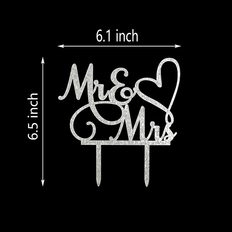 Mr and Mrs ケーキトッパー 花嫁と花婿のサイン ウェディング/婚約ケーキトッパー デコレーション シルバーグリッターアクリル