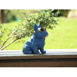Rmdusk Unique Small Geometric Dog Doggy Bulldog Figurine with Sunglasses Deep Blue, Animal Statues, Home Garden Bar Décor Ornament