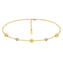 Kim Johanson Stainless Steel Women's Anklet *Forever* in Silver Gold & Rose Gold Anklet with Zirconia Stones Rustproof & Waterproof Anklet Women's Boho Jewellery Adjustable with Jewellery Bag