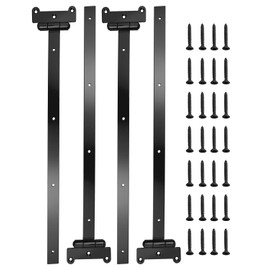 24 Inch Black Heavy Duty Gate Hinges with Mounting Screws, Black 4mm Thick Iron T-Shaped Door Hinges for Garden Gate Garage Door Sheds Barns, 4 Pcs