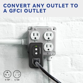 AIDA GFCI Adapter, 15 AMP Single Outlet Grounded 3-Prong GFCI Adapter, for Indoor Use with Manual Reset, UL Listed, Black, 1 Pack