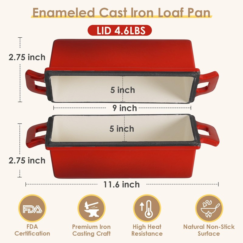 VONATES 2 in 1 Enameled Cast Iron Loaf Pan with