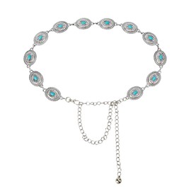 Womens Western Belts Metal Chain Belt Country Cowgirl Belt Waist Chain Y2K Boho Concho Belt Turquoise-D S Silver