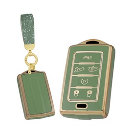 TECART Fit for Jeep 6 Buttons Key Fob Cover Key Fob Case with Keychain Fit for Jeep 2022-2024 Cherokee Grand Cherokee Wagoneer Grand Wagoneer Renegade Soft Full Protection Car Accessorie Green