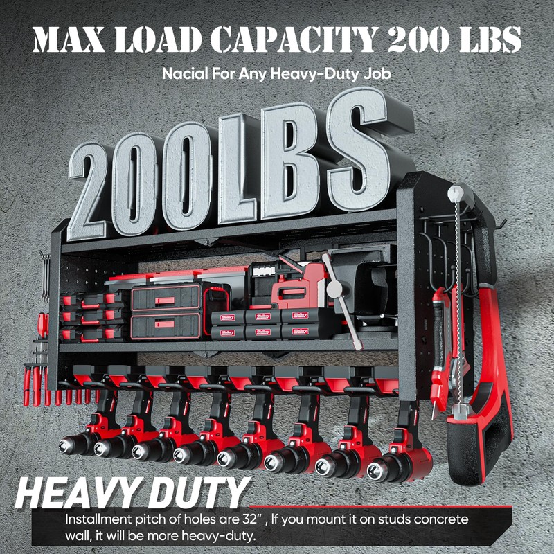 Power Tool Organizer Wall Mount, Large 8 Drill Holder Wall