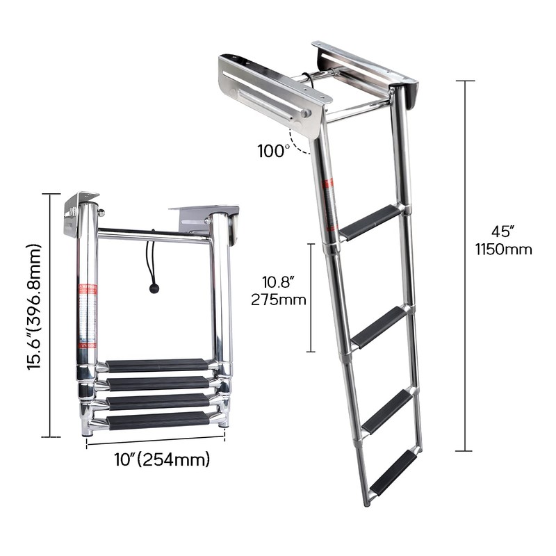 Stainless Steel Telescopic 4 Step Pontoon Boat Ladder, Extendable Dive