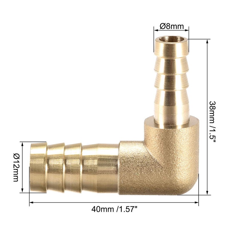 sourcing map 12mm to 8mm Barb Brass Hose Fitting 90