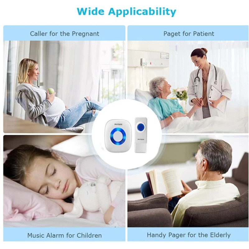 PHYSEN Wireless Doorbell with 2 Receivers 2 Buttons - PHYSEN