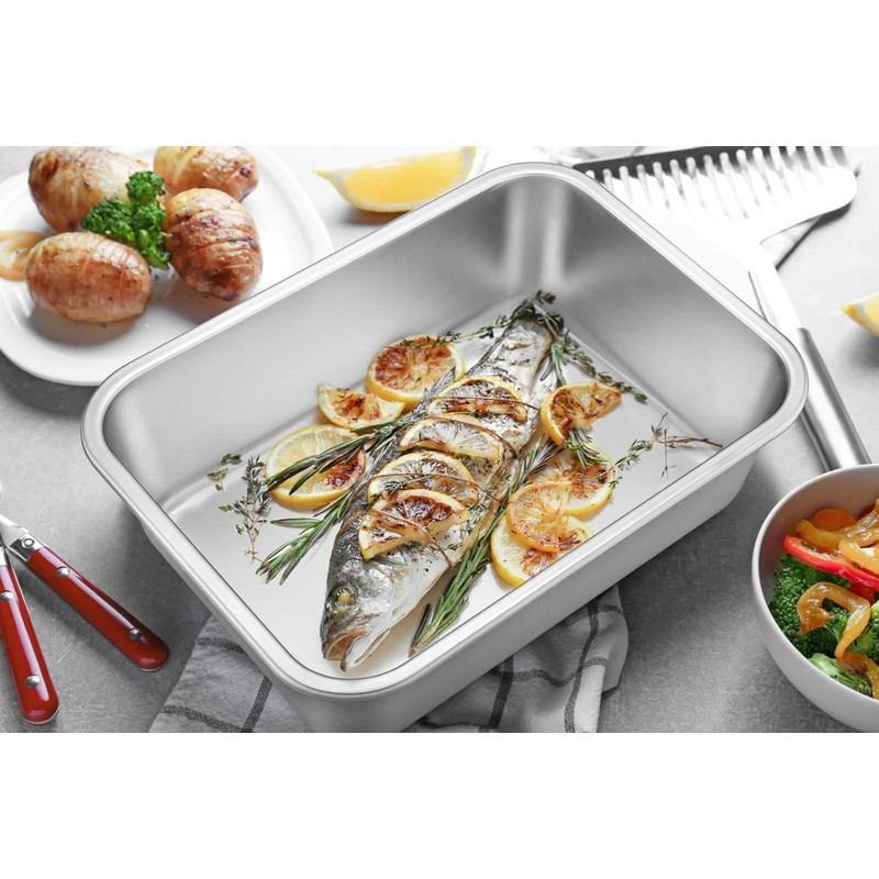 Deep Lasagna Pan, E-far Stainless Steel Rectangular Roasting Baking Pans,