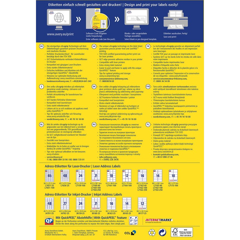 Avery Zweckform L7651-100 Mini Labels 38.1 x 21.2 mm for