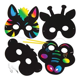 Baker Ross AW489 Jungle Animal Scratch Art Masks (Pack of 6), Black, 0.8 cm*33.0 cm*22.5 cm