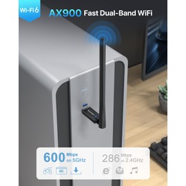 BrosTrend AX900 USB WiFi Dongle Long Range, Wi-Fi 6 Dongle Dual Band 5GHz 600Mbps & 2.4GHz 286Mbps, High Gain WiFi Adapter for PC w/ 6dBi Antenna USB2.0 Wireless Adapter for Windows 11/10/7 Easy Setup