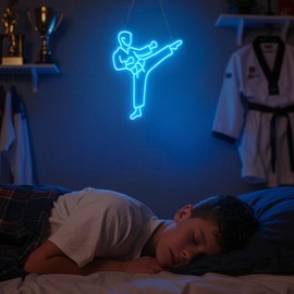 Ammonite Karate Neon Sign, LED Neon Lights for Room Wall Table Decor Art, Men Karate Decor Light Birthday Xmas Gifts for Kids Boys Sports Fan