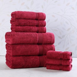 Superior Egyptian Cotton 9-Piece Towel Set, Assorted Towels for Home Bathroom, Guest Bath Decor Essentials, Includes 3 Bath, 3 Hand, 3 Face Towels/Washcloths, Quick Dry, Absorbent - Burgundy