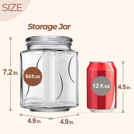 ComSaf Glass Jars with Lids 64oz, Large Glass Storage Containers with Lids, Flour Sugar Storage Containers, Half Gallon Jars for Kitchen Storage and Laundry Room Organization, Set of 2