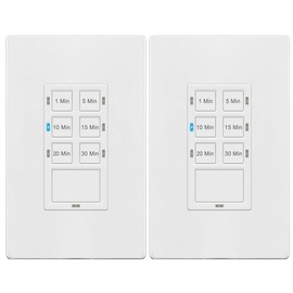 TG 30-Min Countdown Timer Switch for Bathroom Fans and Household Lights, 1-5-10-15-20-30 Min Settings with Manual Override, Always On Blue LED, Neutral Wire Required, UL Listed, White, 2 Pack