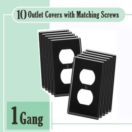 Bates- Black Outlet Covers Wall Plate, 10 Pack, Duplex Receptacle Outlet, Electrical Outlet Cover Plates, Wall Outlet Cover, Electric Outlet Cover, Outlet Plate, Outlet Plate Cover, Receptacle Cover