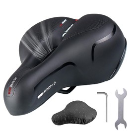 Bicycle Saddle Men Women Soft Shock Absorbing Breathable Bicycle Saddle Ergonomic Bicycle Saddle with Waterproof Cover Installation Tools - Red