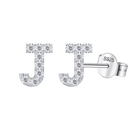KASFREE 925 Sterling Silver Initial Earrings for Women Initial Earrings for Women Initial Earrings Silver Letter Earrings for Women (J Earrings)