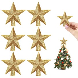 6PCS Mini Christmas Tree Topper, Small Star Tree Topper Christmas Tree Star for Small Christmas Ornaments Decorative Tree Star for Xmas Christmas Party (2.32 Inch, Glitter Gold)
