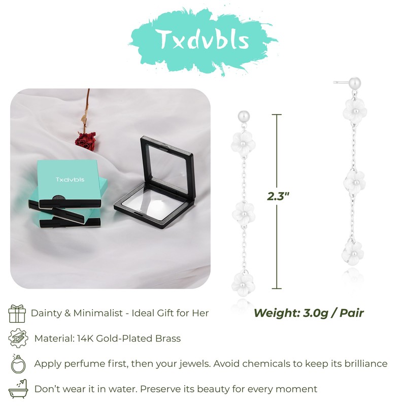 Txdvbls Dangle Earrings for Women Hypoallergenic Silver Flower Drop Earring