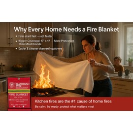 Guardian Pro New 2025 Emergency Fire Blanket for Home and Kitchen - 1 Pack Over 40"x40" Flame Suppression Fiberglass Fire Blankets for House Camping Car Office Warehouse Emergency Survival Safety
