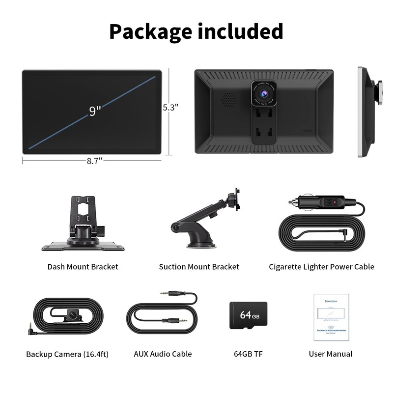 Madoec Portable Apple Carplay Screen for Car, 9" Wireless Apple
