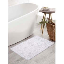 Home Weavers Bell Flower Collection 21"x34" Rectangle 100% Cotton Tufted Bath Rugs, Extra Soft and Absorbent Bath Rugs, Non-Slip Bath Mats, Machine Washable, Bathroom Bath Mats for Floor, White