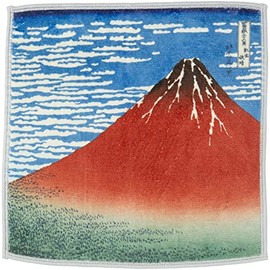Japanese Goods Kyoto Accessories Double-Sided Handkerchief for Wiping Glasses and Smartphone [Ukiyo-e Fabric Collection] Kaiyo-e Sunny Red Fuji