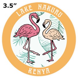 Blue Heron Two Flamingos Lake Nakuru, Kenya Car Truck Window Bumper Sticker Decal Souvenir - Gold