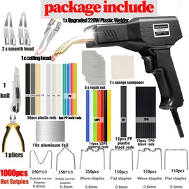 Upgraded 220W Plastic Welder, 2 in 1 Plastic Welding Repair Welder Kit 1000PCS Hot Stapler Soldering Gun with 100PCS Plastics Welding Rods Car Bumper Repair Kit for Most Plastics(Black)