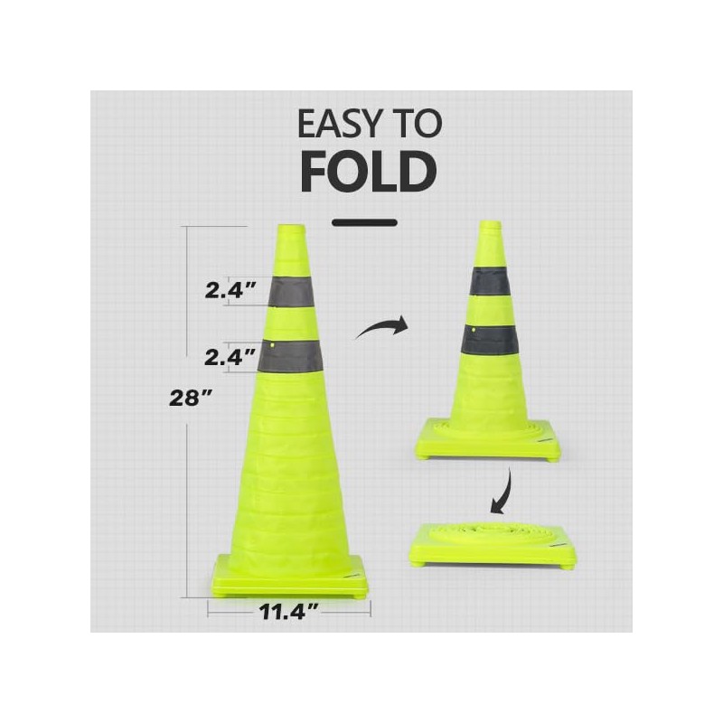 BATTIFE [4 Pack] 28 Inch Collapsible Traffic Cones, Lime Green