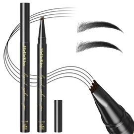 Magic Waterproof Microblading Eyebrow Pencil - Microblade Eyebrow Pen with 4 Fork Tip Long Lasting Brow Pen for Natural Eyebrow Makeup (Black)
