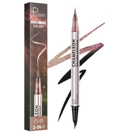 2-in-1 Waterproof Liquid Eyeliner, Curved Black Tip and Chameleon Color Shifting Eyeliner Pen, Quick Drying for All-Day Wear, Smudge Proof and Transfer Proof Eye Liner for women (Yellow and Red)