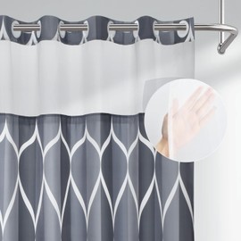Yiatn Grey Blue No Hook Shower Curtain with Snap in Liner - Hotel Style with See Through Mesh Top Window, Modern Geometric Waterdrop Design,Waterproof and Washable,- 71x74 INCH