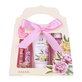 Accentra Set doccia da donna SWEET PEONY in bella confezione regalo – Set di 3 pezzi con gel doccia, lozione per il corpo e bagnoschiuma – Set regalo benessere per San Valentino e festa della mamma