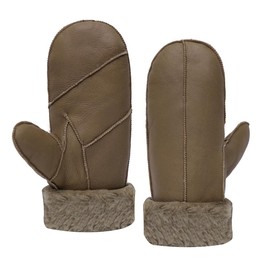 MGGMOKAY Women's Lambskin Shearling Mittens Warm Winter Leather Gloves, light brown