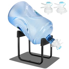 Stainless Steel 3-5 Gallon Water Jug Stand and 2 Dispenser Valves, Rust-Resistant Non Slip Water Stand with BPA Free Fast Flow Water Spout Fits Both 48mm and 55mm Bottles 2 CAPS Included