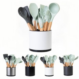 LIBODOUR Utensil Holder,Kitchen Utensil Holder For Counter,Rotating Silverware Organizer Cooking Flatware Spoon Spatula Tool Cutlery Container Stainless Steel Caddy