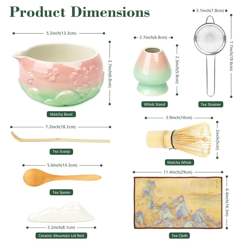 Mint Pink 8Pcs Matcha Whisk & Bowl Starter Kit Microwave