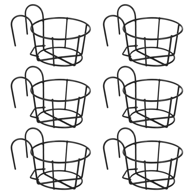 6 PCS Round Hanging Railing Planters, Hanging Flower Stand Iron