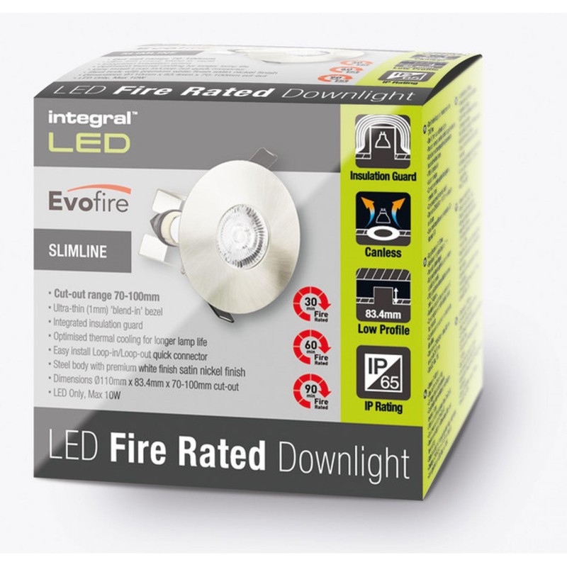Integral Evofire Fire Rated GU10 Downlight Satin Nickel With Insulation