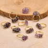 Natural Amethyst Crystal Rough Stone Wire Wrapped Ring, Yellow Gold