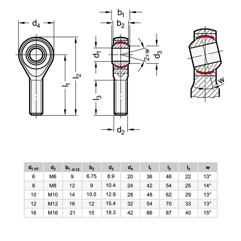 Ganter Normelemente Joint Head, Spherical Bearing with Screw, GN 648.2-10-M10-W,